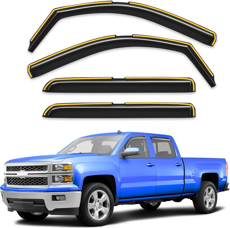Breejoy in-Channel Extra Durable Rain Guards Fit for 2014-2018 Chevy Chevrolet Silverado/GMC Sierra Crew Cab Truck,Vent Window Visors, Window Deflector, Vent Shades Car Accessories -4 pcs - Image 1